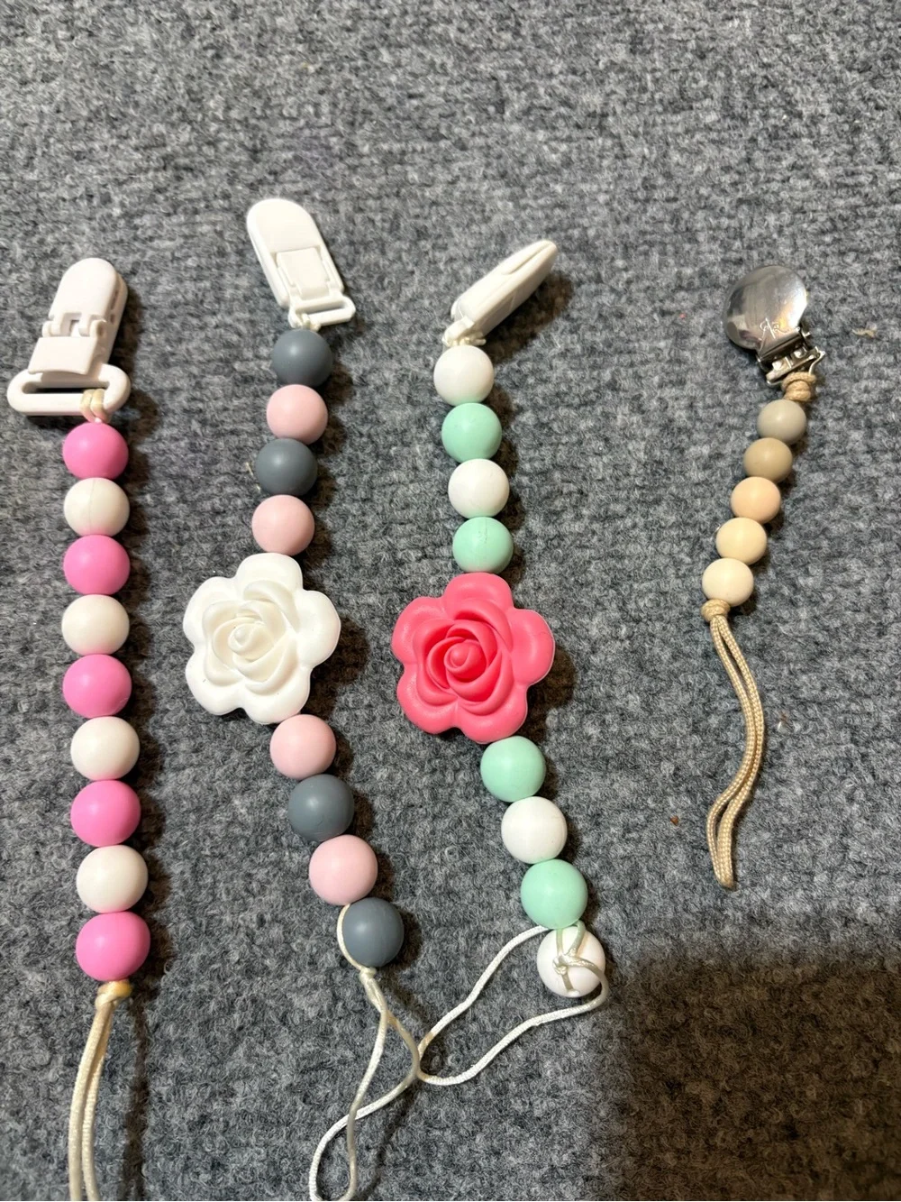 7 Silicone Beaded Pacifier Clips - Pastel Multi (Unbranded)